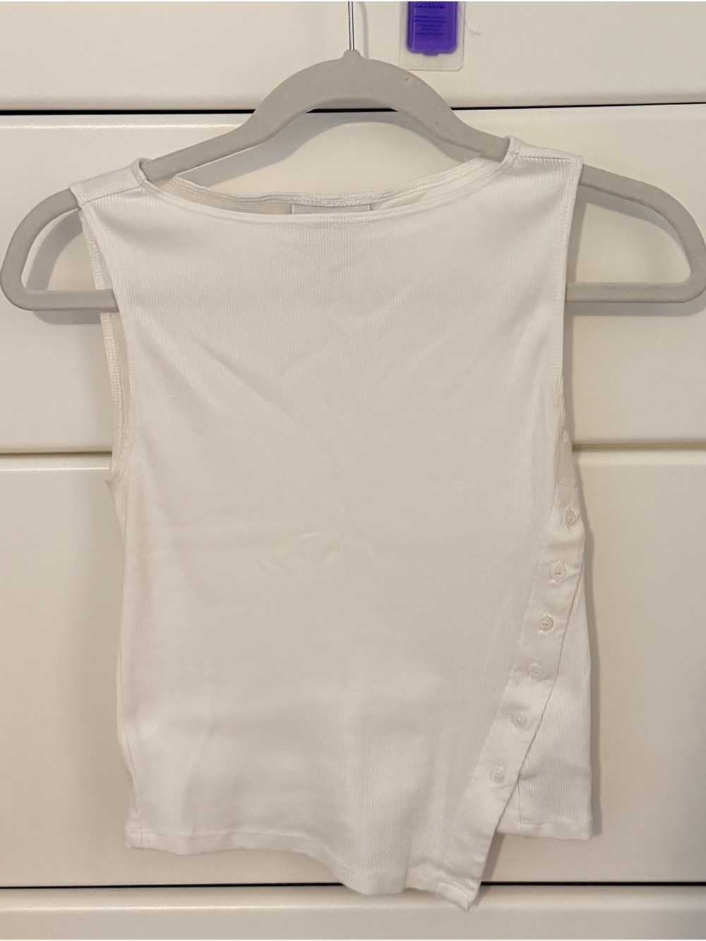 Reformation White Ribbed Sleeveless Tank with Side Button Detail